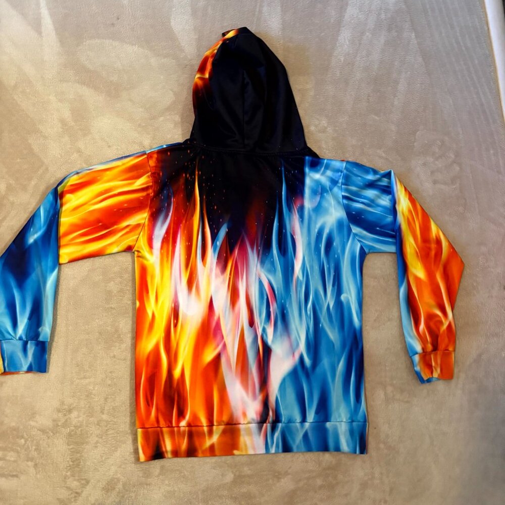 Fire & Ice Flame Hoodie – Unisex Medium – 3D Graphic Pullover Sweatshirt - Picture 4 of 5